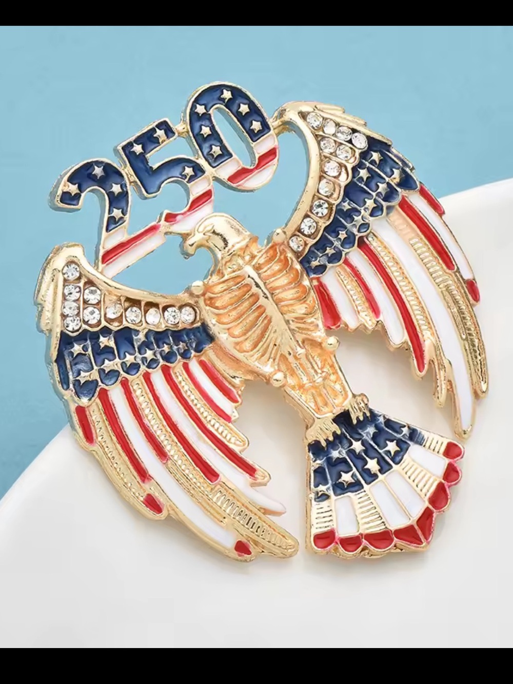Patriotic Eagle 250 USA American Flag Crystal Brooch - Picture 9 of 9